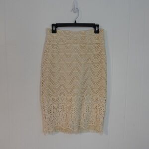 Maeve by Anthropology Cream Lace Pencil Boho Skirt